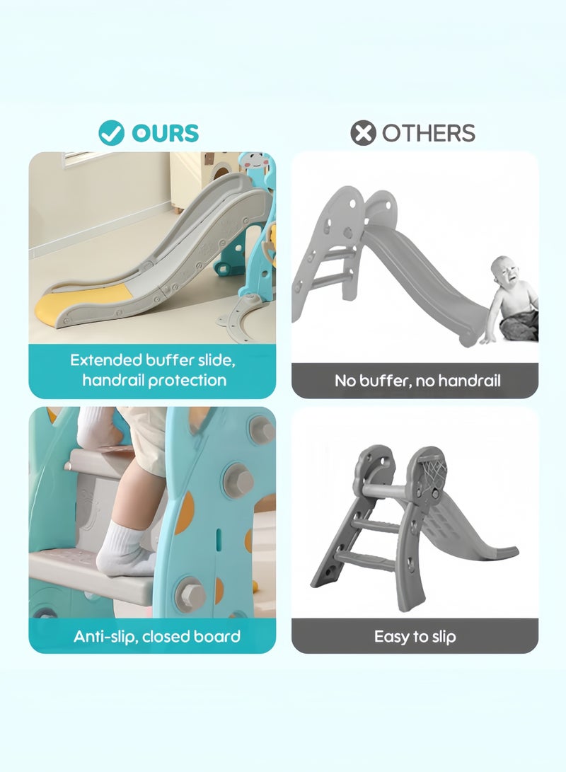 FAMAPY 3-in-1 Toddler Slide Set,Kids Swing And Slide Set Indoor Outdoor with Basketball Hoop & Adjustable Swing for Ages 1-3, 180x140x115cm - Image 2